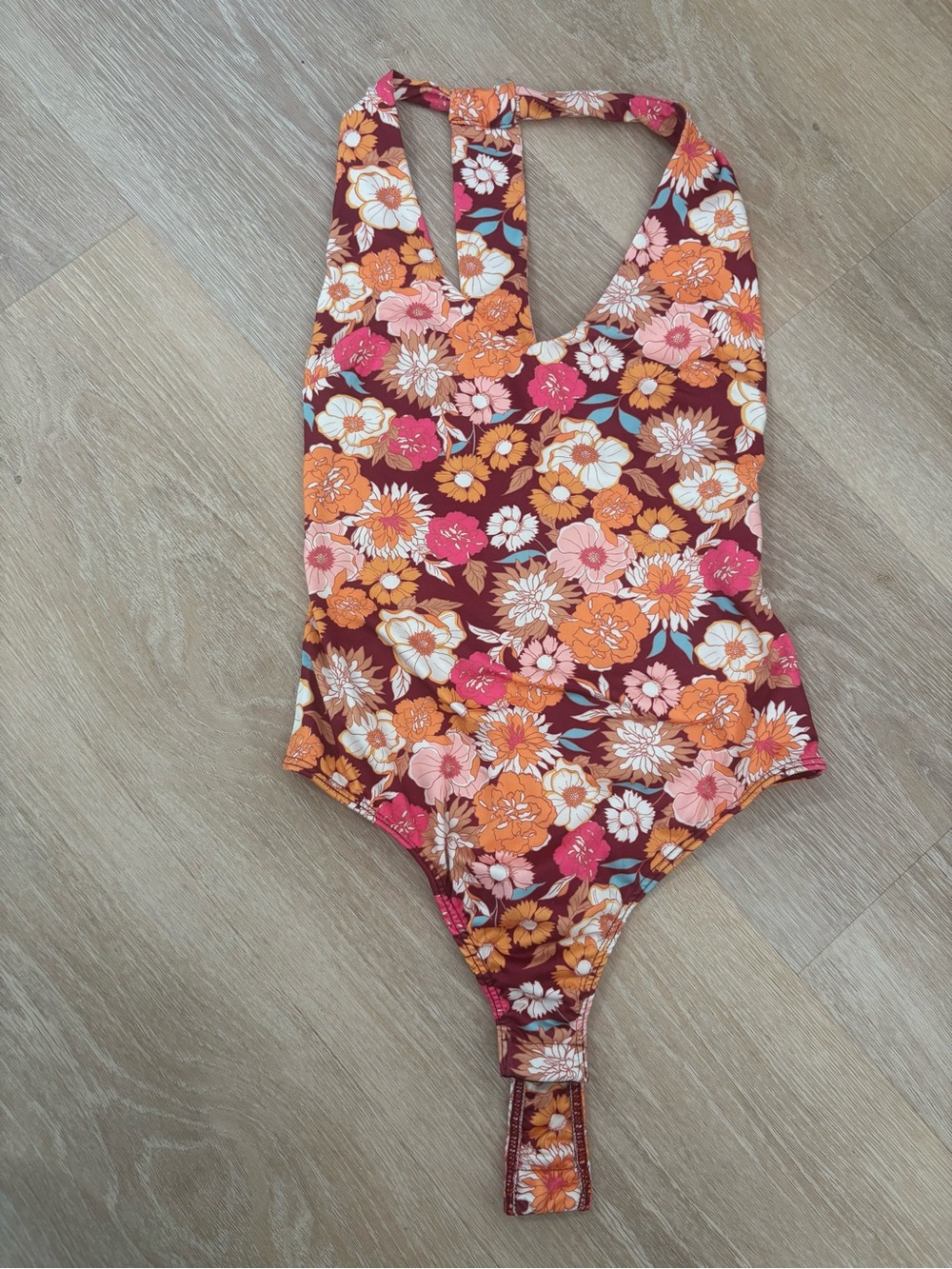 Lulus Floral Bodysuit in Brown & Pink Size XS